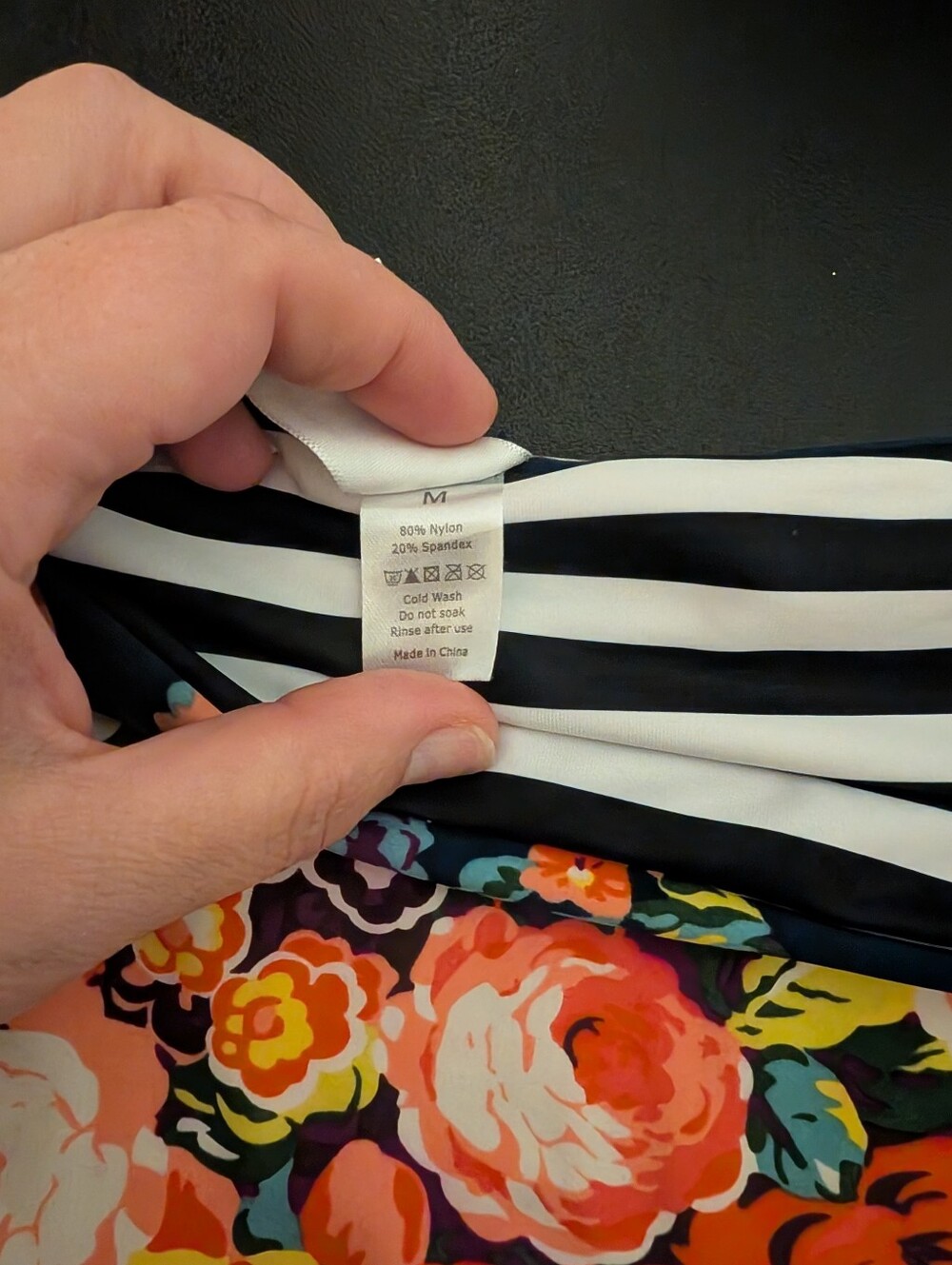Floral Navy Peplum Tankini Top with Stripe Accent - Picture 4 of 10